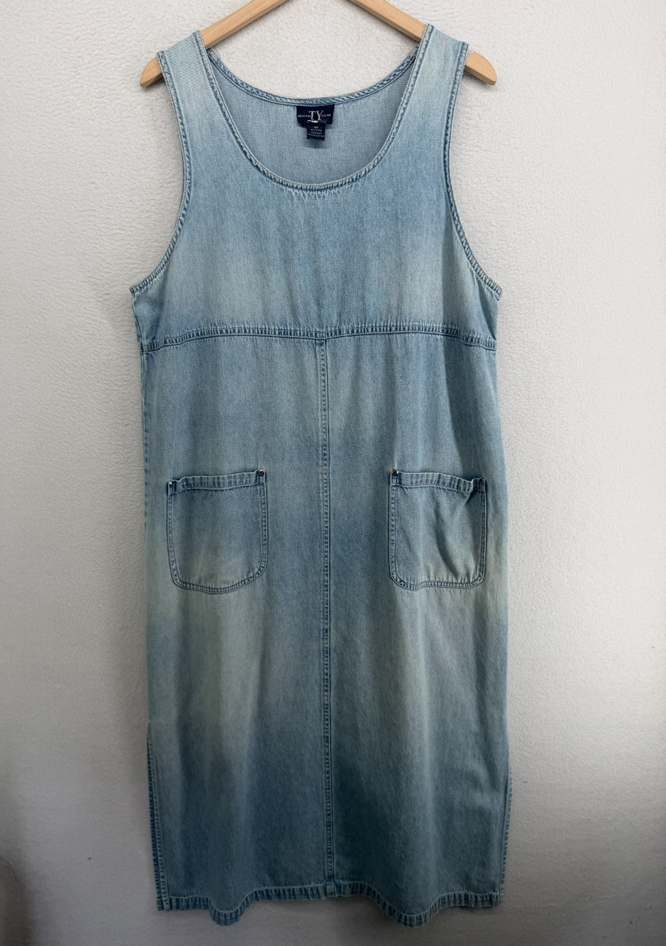 ORIGINAL TY WEAR Dress 18W Denim Tank Midi Lagenlook Jumper 80s Cotton Blue VTG
